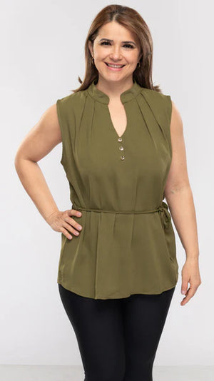 Open image in slideshow, Three Button Sleeveless Top
