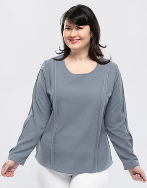 Open image in slideshow, Long Sleeve Top With Trim Detail
