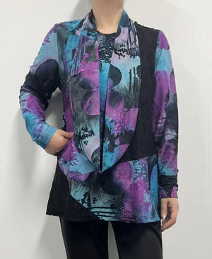 Open image in slideshow, Purple/Teal/Black Multi Coloured Top
